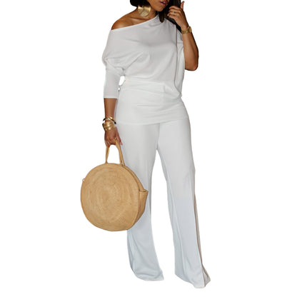 Damen Elegantes Outfitset mit schickem One-Shoulder-Oberteil und weitem Hosen Stalluxe