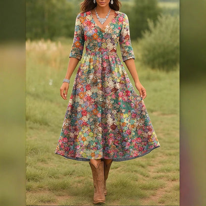 Damen Maxikleid mit floralem Design und elegantem V-Ausschnitt Stalluxe