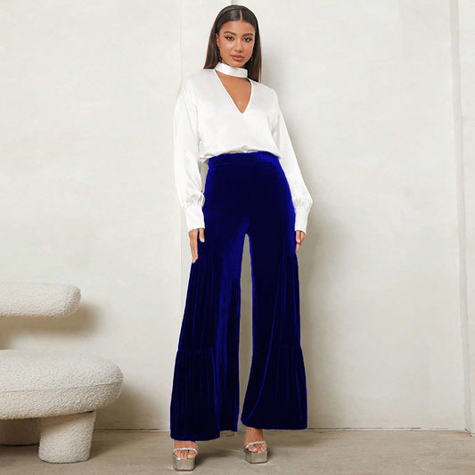 Damen Weit geschnittene Plüsch-Hose mit Falten und hohem Bund Stalluxe