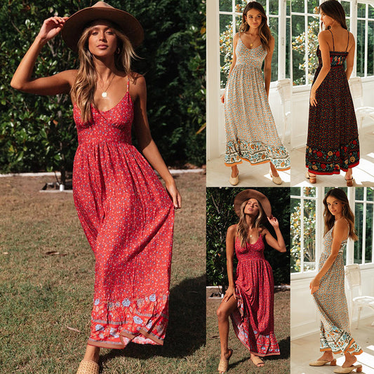 Damen Maxikleid mit floralen Mustern und verstellbaren Spaghettiträgern Stalluxe