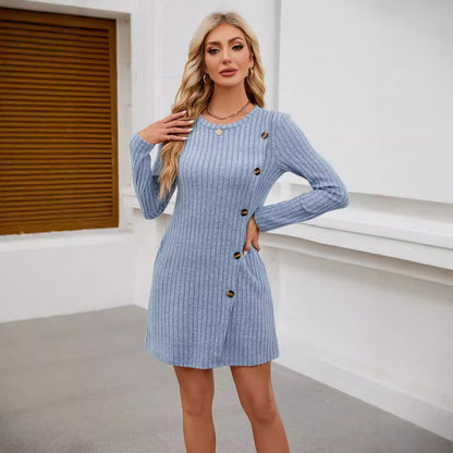 Damen Strickkleid mit hochwertigem Rippdesign und dekorativen Knöpfen Stalluxe