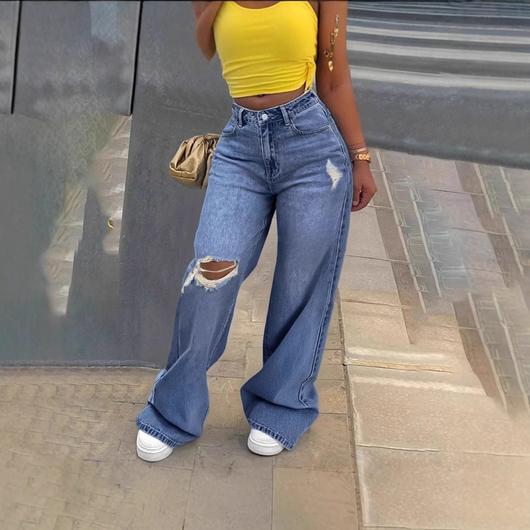 Damen Weit geschnittene Ripped Jeans mit hohem Bund und authentischem Vintage-Look Stalluxe