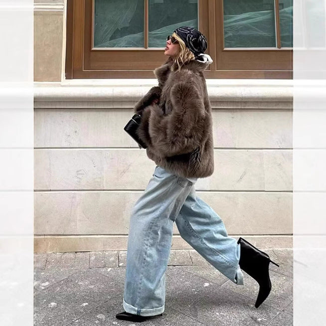 Damen Elegante Kunstfelljacke mit weichem Kragen und luxuriösem Look Stalluxe