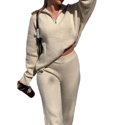 Damen kuscheliges Strick-Loungewear-Set mit hoch geschlossenem Kragen Stalluxe
