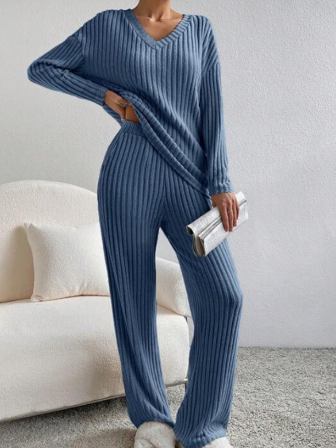 Women's Cozy Striped Lounge Set Stalluxe