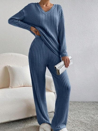 Women's Cozy Striped Lounge Set Stalluxe