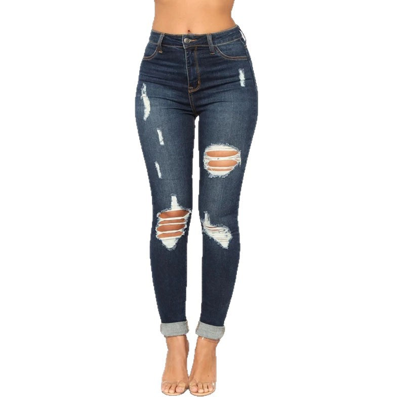 Damen Skinny-Jeans im trendigen Used-Look mit stylischen Riss-details Stalluxe