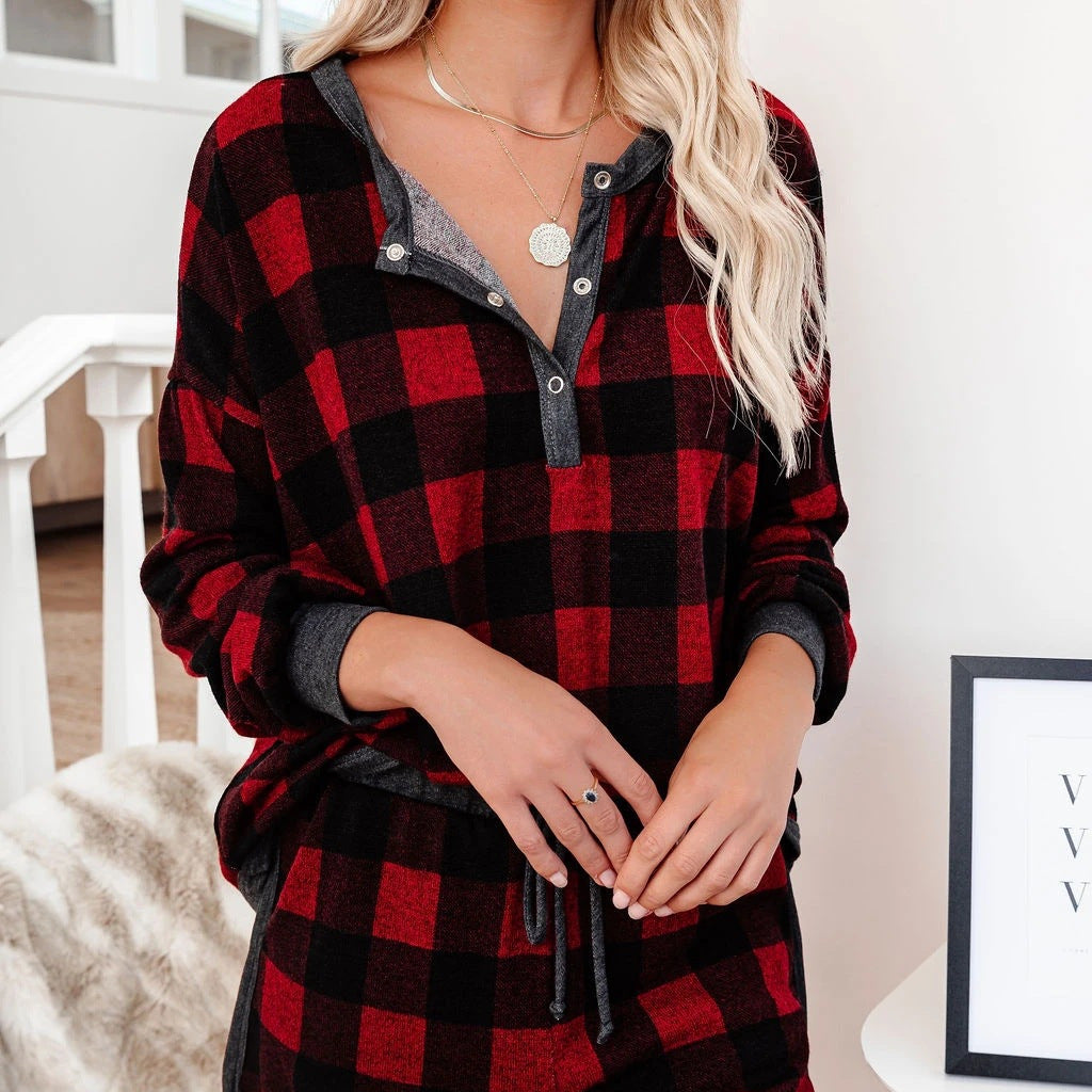 Damen Gemütliches Karo-Lounge-Set mit Kurzarmoberteil und Shorts Stalluxe