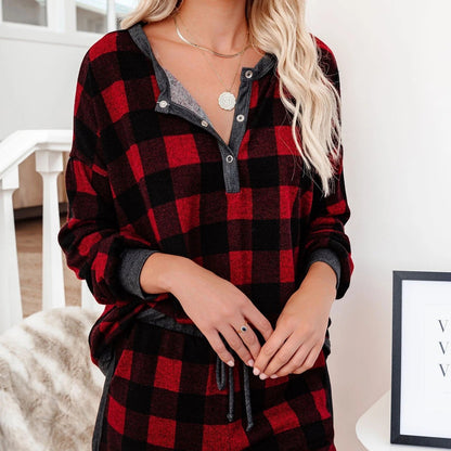 Damen Gemütliches Karo-Lounge-Set mit Kurzarmoberteil und Shorts Stalluxe