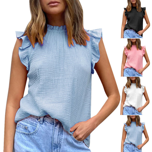 Damen luftige Bluse mit Rüschendetails und Stehkragen Stalluxe