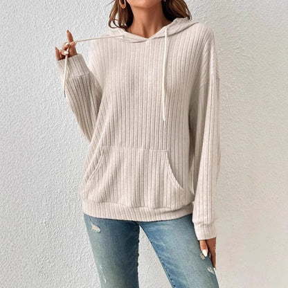Damen lässiger Kapuzenpullover mit Rippenstruktur und Kängurutasche Stalluxe