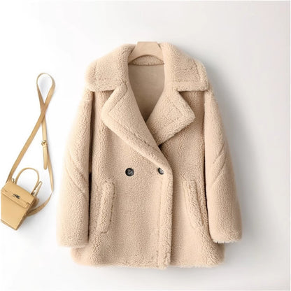 Damen kuscheliger Teddycoat mit doppelter Knopfleiste und Taschen Stalluxe
