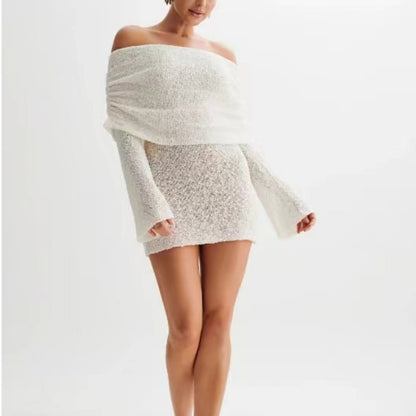 Damen Schulterfreies Minikleid mit glitzerndem Effekt und Übergröße Stalluxe