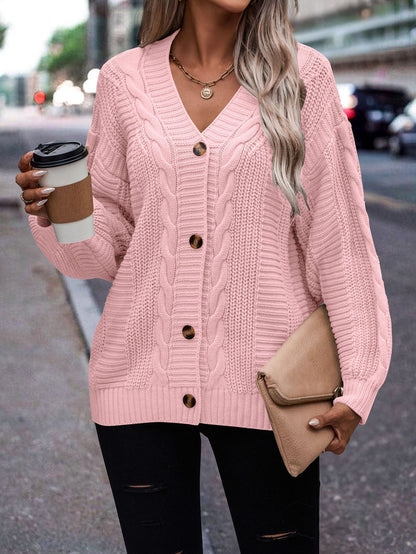 Damen modischer Strickcardigan mit Zopfmuster und Knopfdetail Stalluxe Hellrot