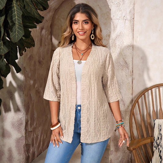 Damen Strickjacke mit großzügigem Schnitt und elegantem Häkelmuster Stalluxe