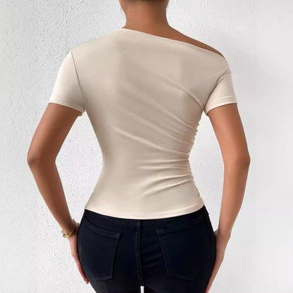 Damen elegantes T-Shirt mit raffinierten Raffungselementen Stalluxe