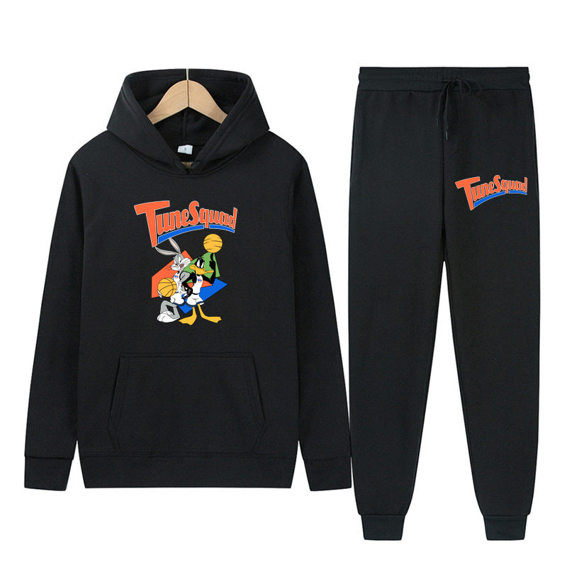 Damen Hoodie- und Jogginghose-Set mit energischem Cartoon-Motiv Stalluxe