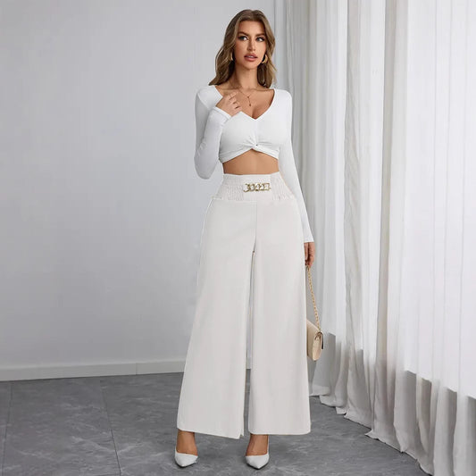 Damen Weit geschnittene Palazzo-Hose mit dekorativem Bund Stalluxe