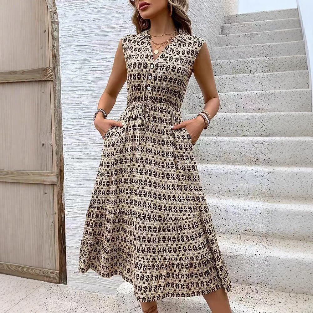 Damen Midikleid mit Knopfdetails und elastischem Taillenbund Stalluxe