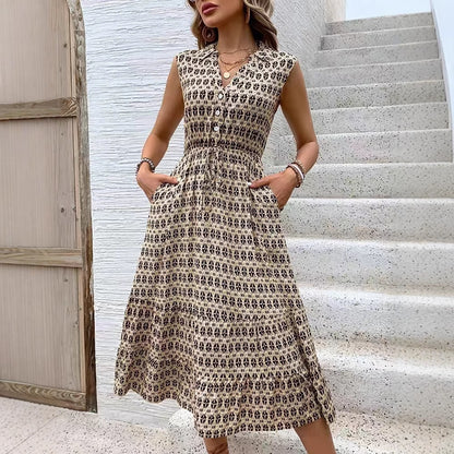 Damen Midikleid mit Knopfdetails und elastischem Taillenbund Stalluxe
