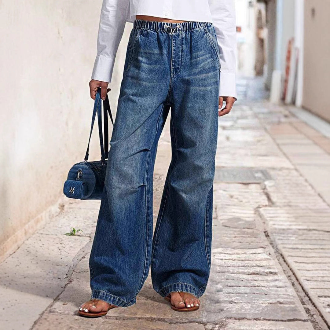 Damen Weit geschnittene Jeanshose mit elastischem Bund Stalluxe