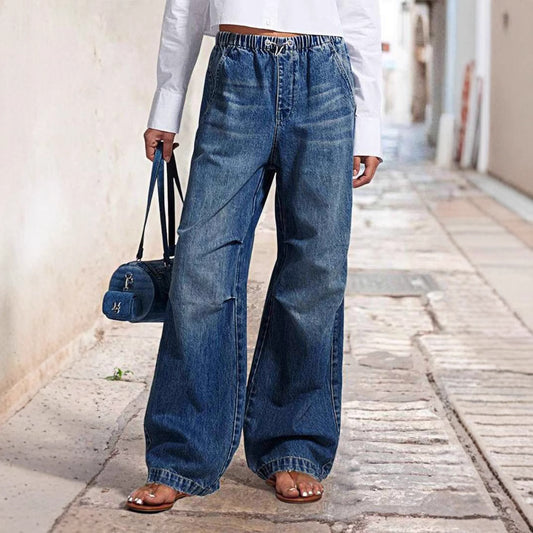 Damen Weit geschnittene Jeanshose mit elastischem Bund Stalluxe