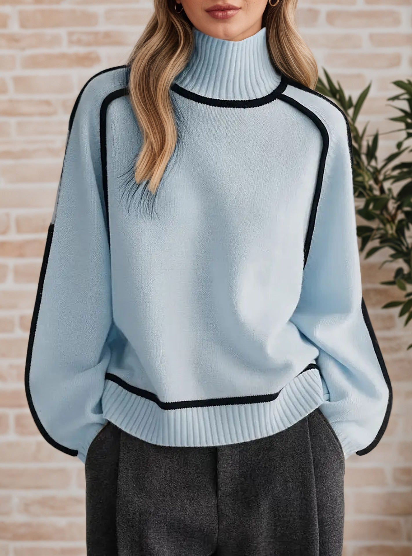 Damen Pullover mit hohem Kragen und modernen Strukturdetails Stalluxe