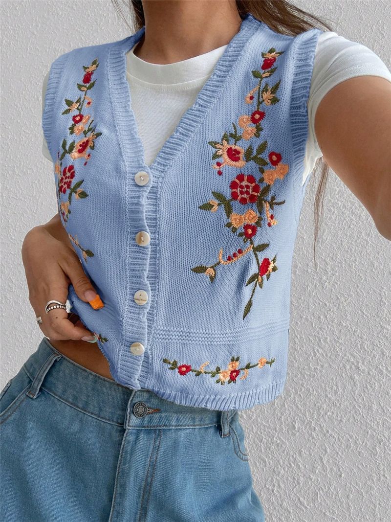 Damen Bestickte Weste mit Knopfleiste Stalluxe