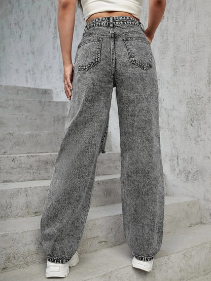 Damen Weit geschnittene Destroyed Jeans mit modischen Rissdetails Stalluxe
