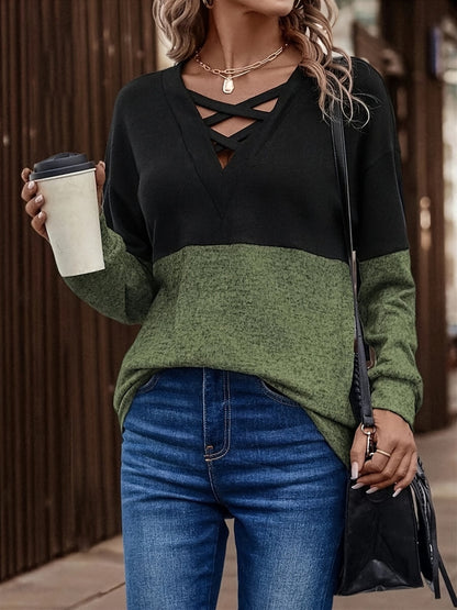 Damen lässiger Pullover mit V-Ausschnitt und Cut-Out-Details Stalluxe