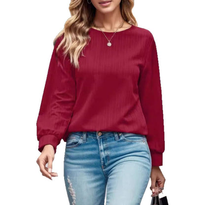 Damen modisches Oberteil mit elegantem Rippmuster und voluminösen Ärmeln Stalluxe