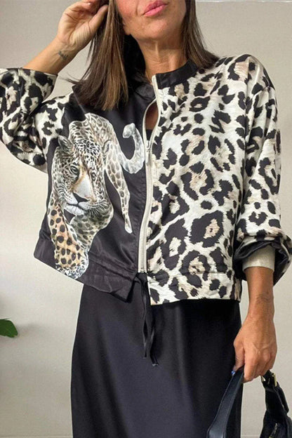 Damen Bomberjacke mit tierischem Print und elastischen Bündchen Stalluxe