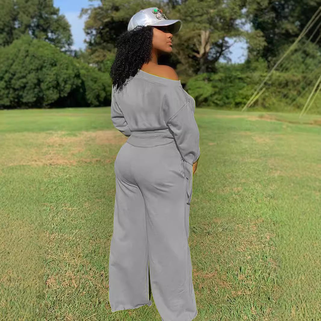 Damen lässiges Set aus weit geschnittenem Oberteil und Jogginghose mit flexibler Taille Stalluxe