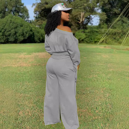 Damen lässiges Set aus weit geschnittenem Oberteil und Jogginghose mit flexibler Taille Stalluxe
