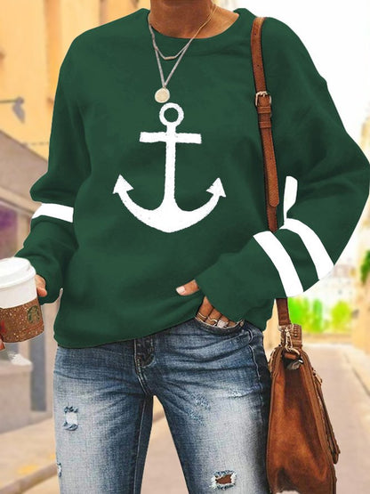Damen Kapuzenpullover mit maritimem Ankerdesign und Kontraststreifen Stalluxe