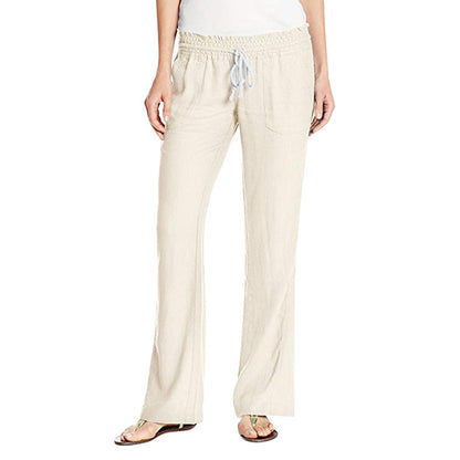 Damen weite Leinenhose mit elastischem Bund und praktischen Taschen Stalluxe
