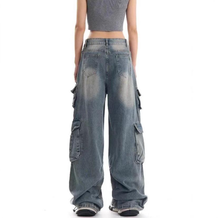 Damen weite Cargo-Jeans mit praktischen Seitentaschen Stalluxe