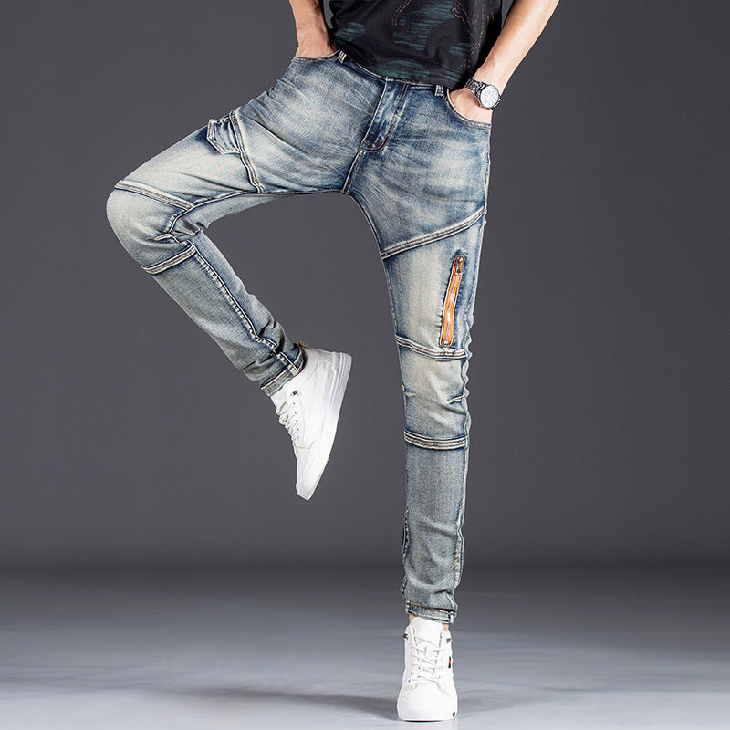 Herren Designer Slim Fit Jeans mit kreativen Reißverschlussdetails Stalluxe