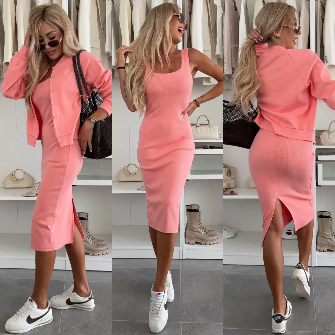 Damen sportliches Kleid mit passender Baumwolljacke Stalluxe