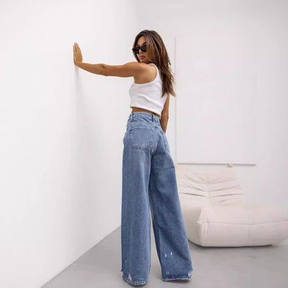 Damen Weit geschnittene Jeanshose mit hohem Bund und lässigem Stil Stalluxe