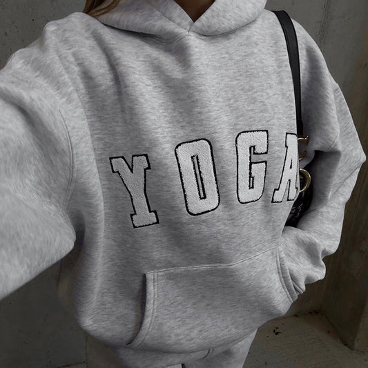Damen lässiger Kapuzenpullover mit Yoga-Stickerei Stalluxe