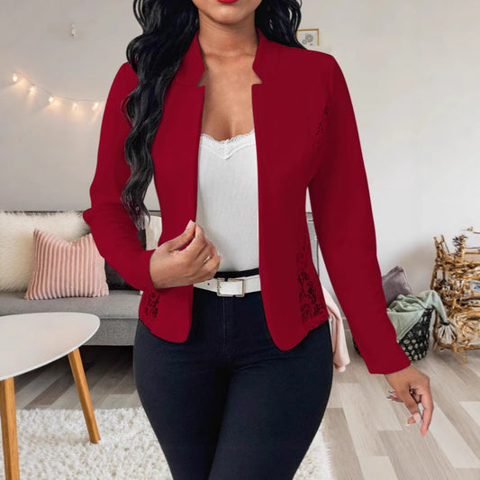 Damen Elegante Blazerjacke mit feinen Häkelverzierungen Stalluxe
