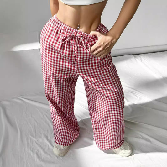 Damen Weitgeschnittene Viskosehose mit Karomuster Stalluxe