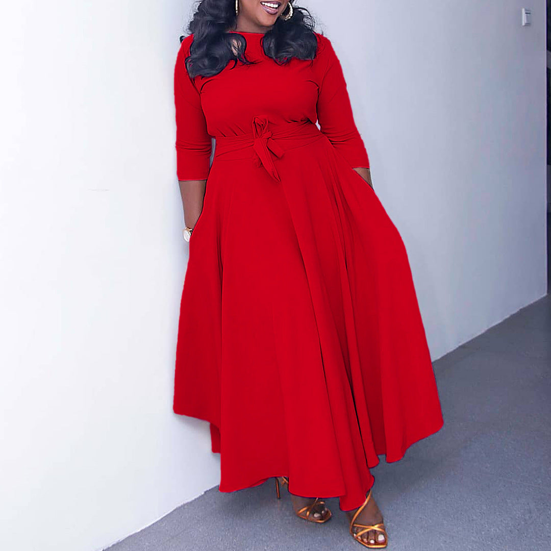 Damen Maxikleid mit Taillengürtel Stalluxe