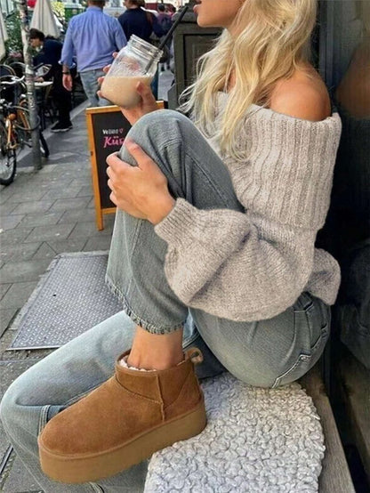 Damen Oversized Pullover mit weitem Kragen und Rippstrick Stalluxe