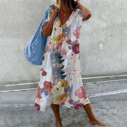 Damen luftiges Maxikleid mit floralem Muster und V-Ausschnitt Stalluxe
