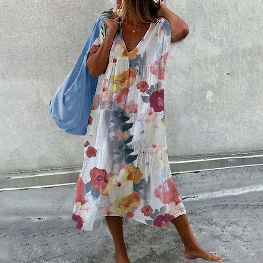 Damen luftiges Maxikleid mit floralem Muster und V-Ausschnitt Stalluxe