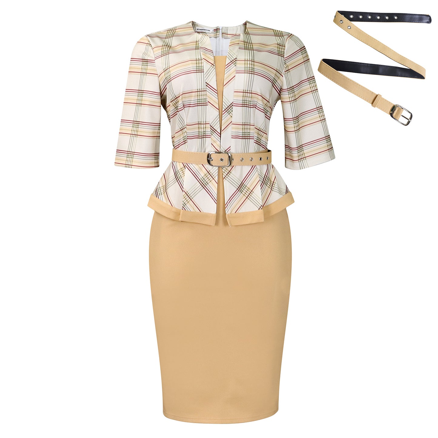 Damen Business Kleid mit modischem Karo-Design und schickem Taillengürtel Stalluxe