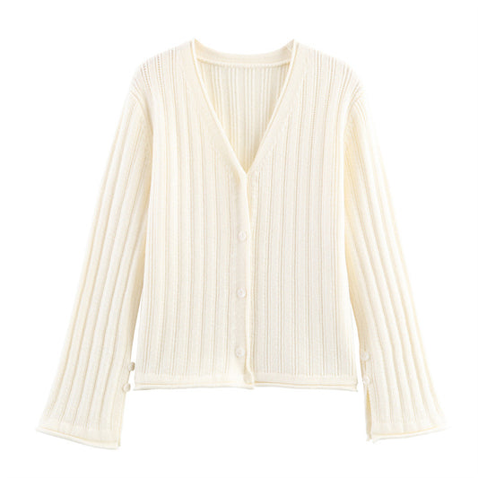 Damen Rippstrickjacke mit V-Ausschnitt und Knopfverschluss Stalluxe