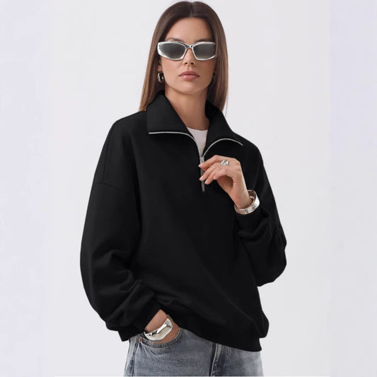 Damen Sportlicher Stehkragen Pullover mit Reißverschluss Stalluxe